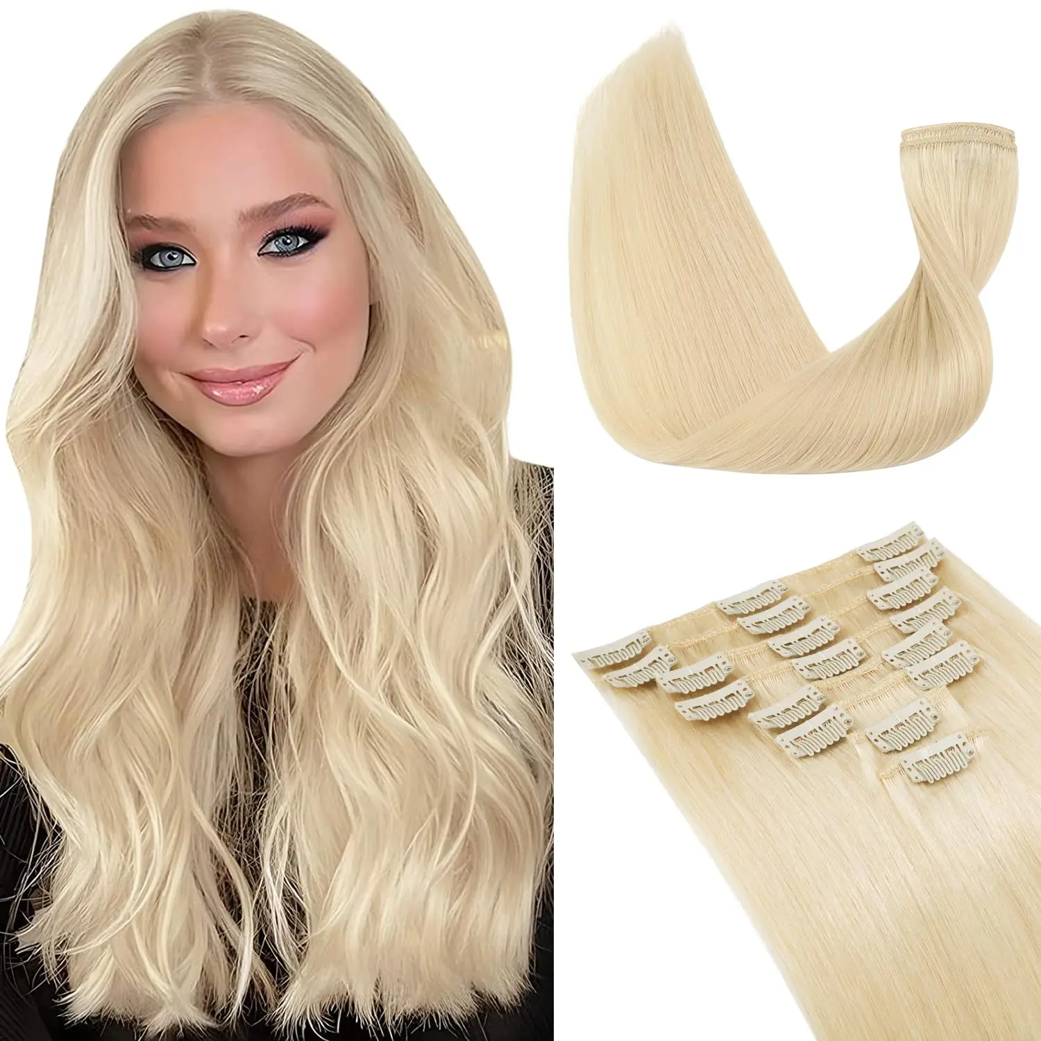 7 قطع مشابك في وصلات الشعر 100% شعر بشري مستقيم لحمة لون مخصص طول الوزن مصنوع حسب الطلب