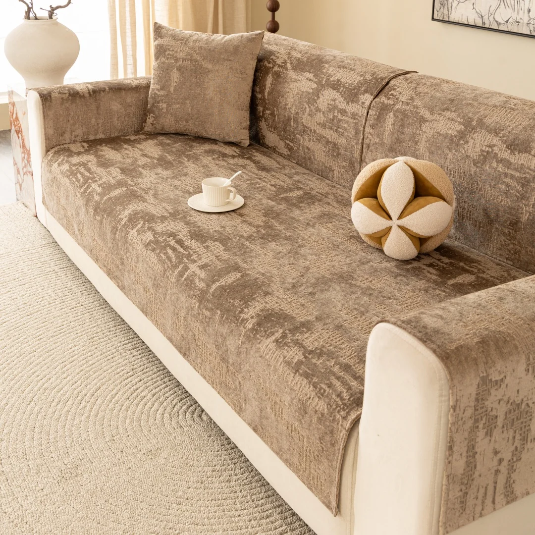 Solid Shiny Soft Velvet Quality Velvet Non-Slip Sofa Cover, for Living Room Upgrate Decor Furniture Protector Couch Seat Cover