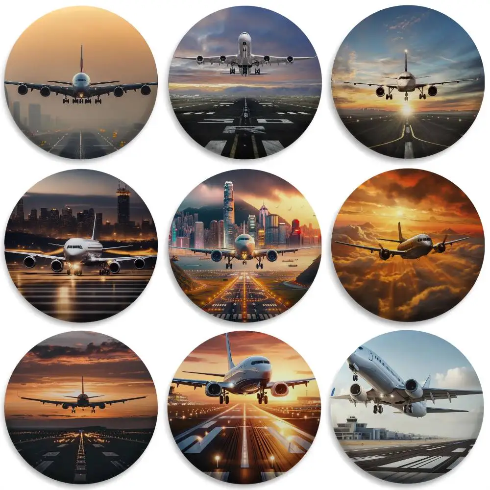 

Airplane Plane Fly Travel Cloud Badges Round Exquisite Badge Brooches Creative Pins For Clothes Hat Backpack Gift Accessories