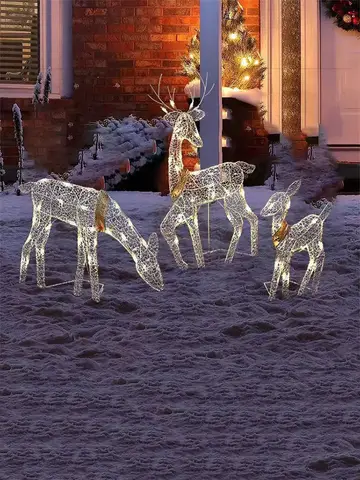 3/1 Piece Iron Elk Christmas Garden Decoration With LED Lights Flashing. Reindeer Christmas Home Outdoor Patio Decoration