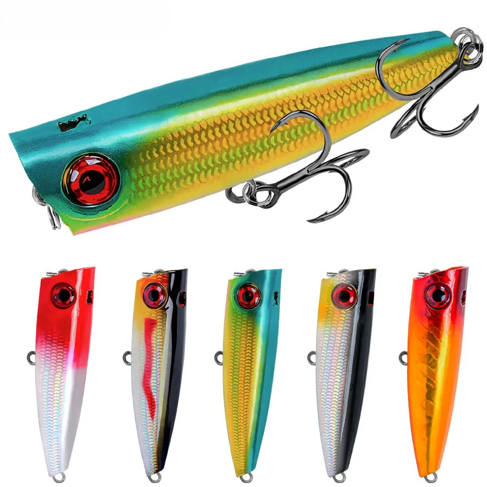

Topwater Popper Lure 6.5cm 9g, Floating Hard Bait with 3D Eyes for Bass Trout Fishing, Long Cast Surface Lure 5 Colors
