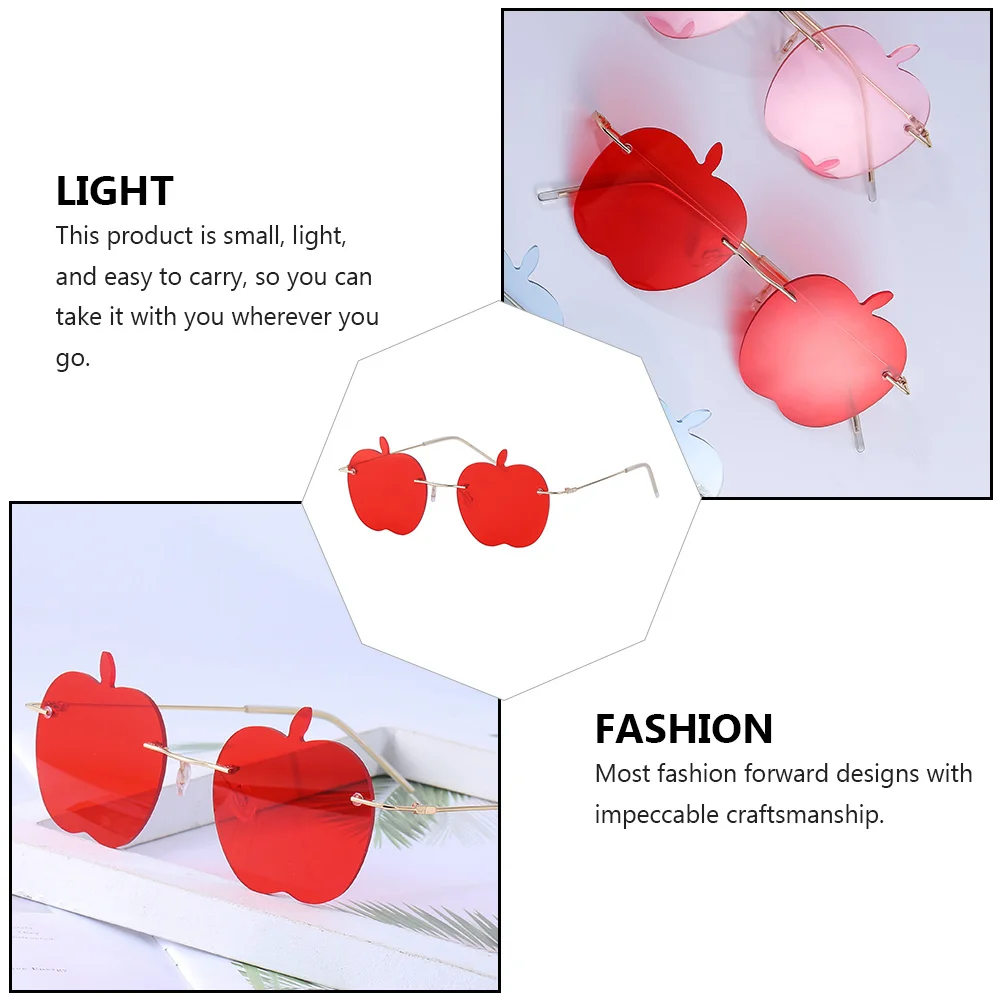 

Apple Shaped Rimless Sunglasses Novelty Red Square Photo Prop Party Eyeglasses Fashion Eyewear Lightweight Portable sunglasses