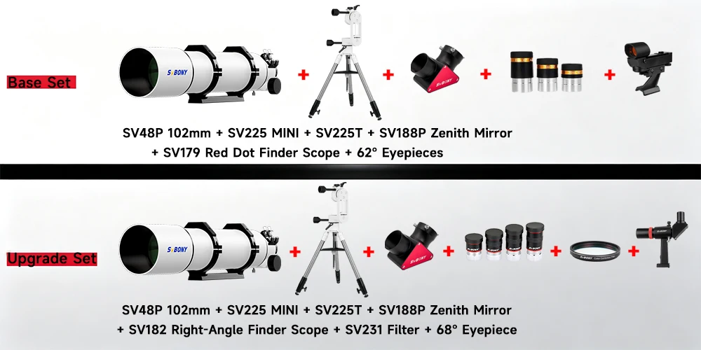 Svbony SV48P 102mm Astronomisches Teleskop-Set, SV225 MINI, SV225T, SV188P Zenith-Spiegel, Basis/Upgrade, für Sichtbeobachtungs-Set – Detail 1