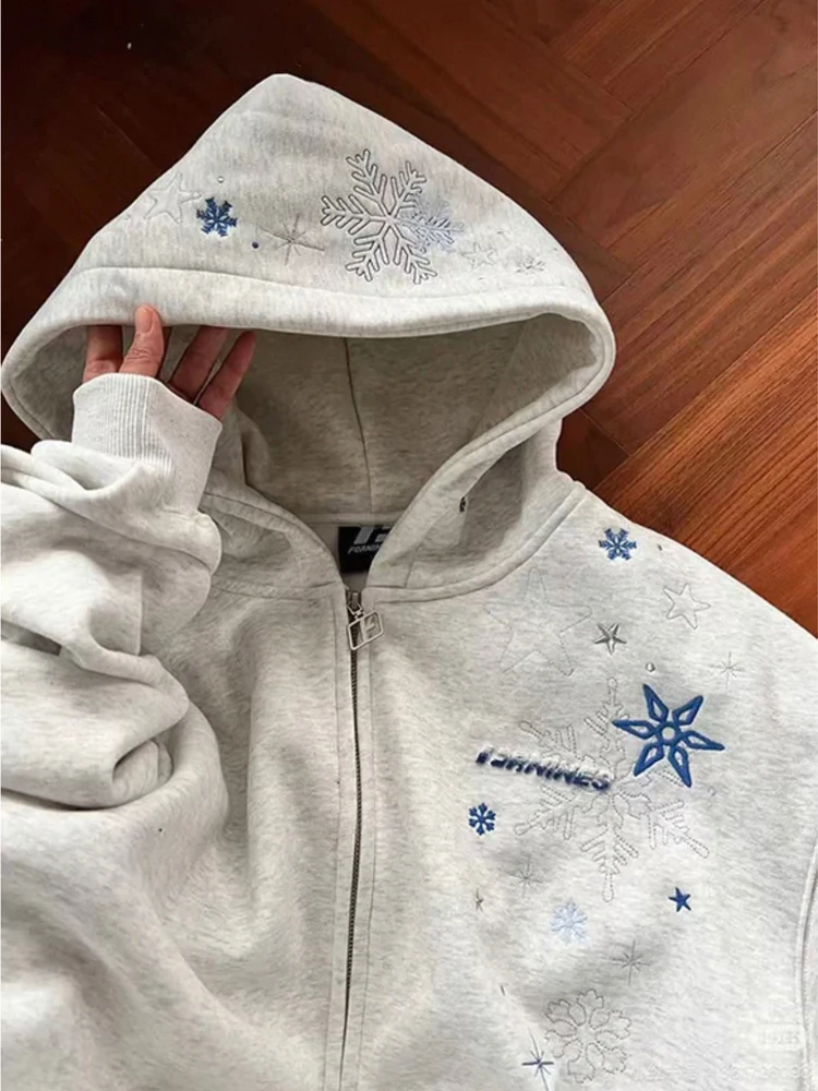 

Ele Snowflake Embroidery Hoodie Women's Thiened Fce Autumn Winter Sweatirt Lazy Sle High Quali Couple Cardigan...