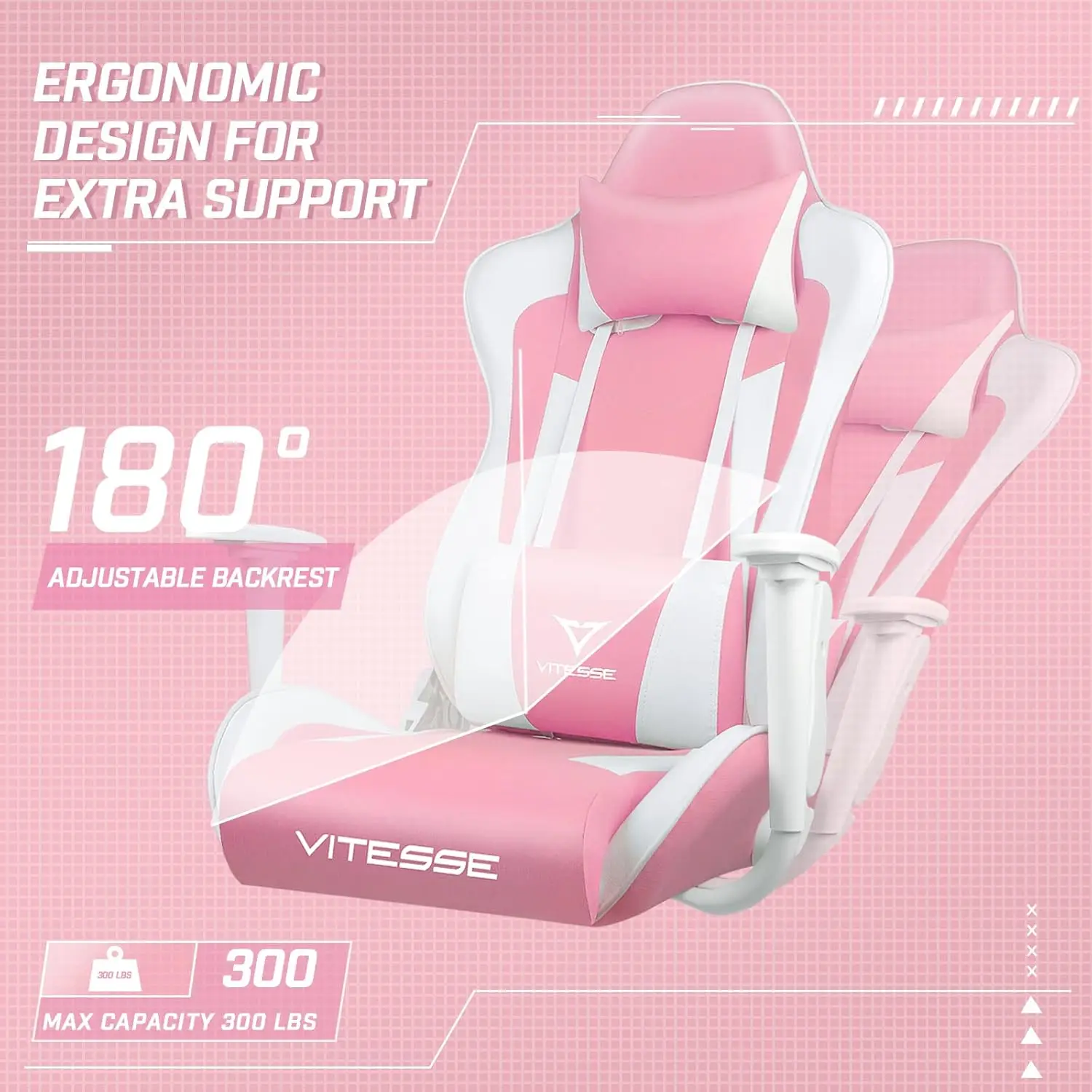 Silla de juegos Kawaii rosa para niña, escritorio ergonómico, carreras, oficina, espalda alta ajustable, silla giratoria de cuero con Lumbar