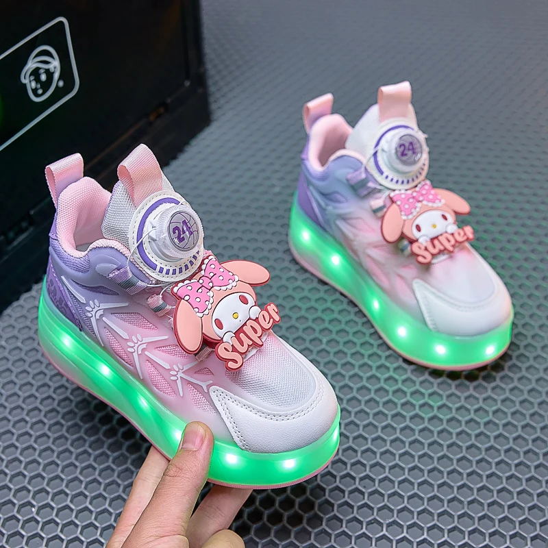 

Lovely Kuromi Melody Children's Roller Skate Shoes With 4 Wheels Outdoor Girls Boys Children Rollerskates Sports Skating Shoes
