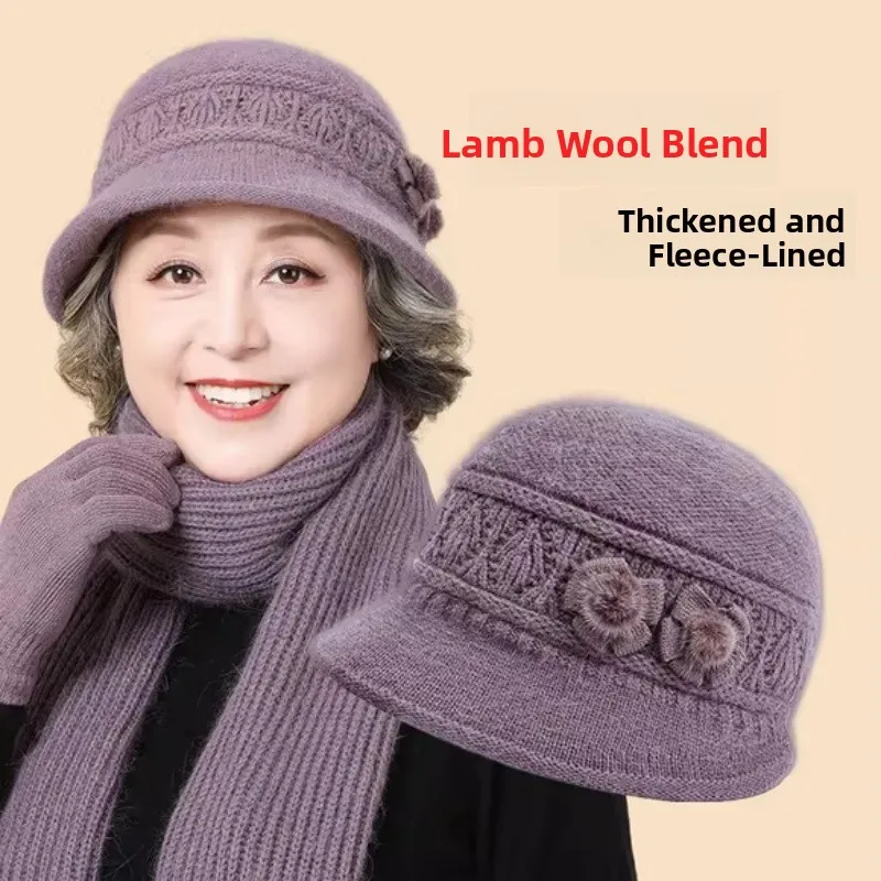 

Теплая зимняя вязаная шапка Fce для мам среднего возраста, женский хлопковый шарф с защитой от холода и поля, складная, для путешествий