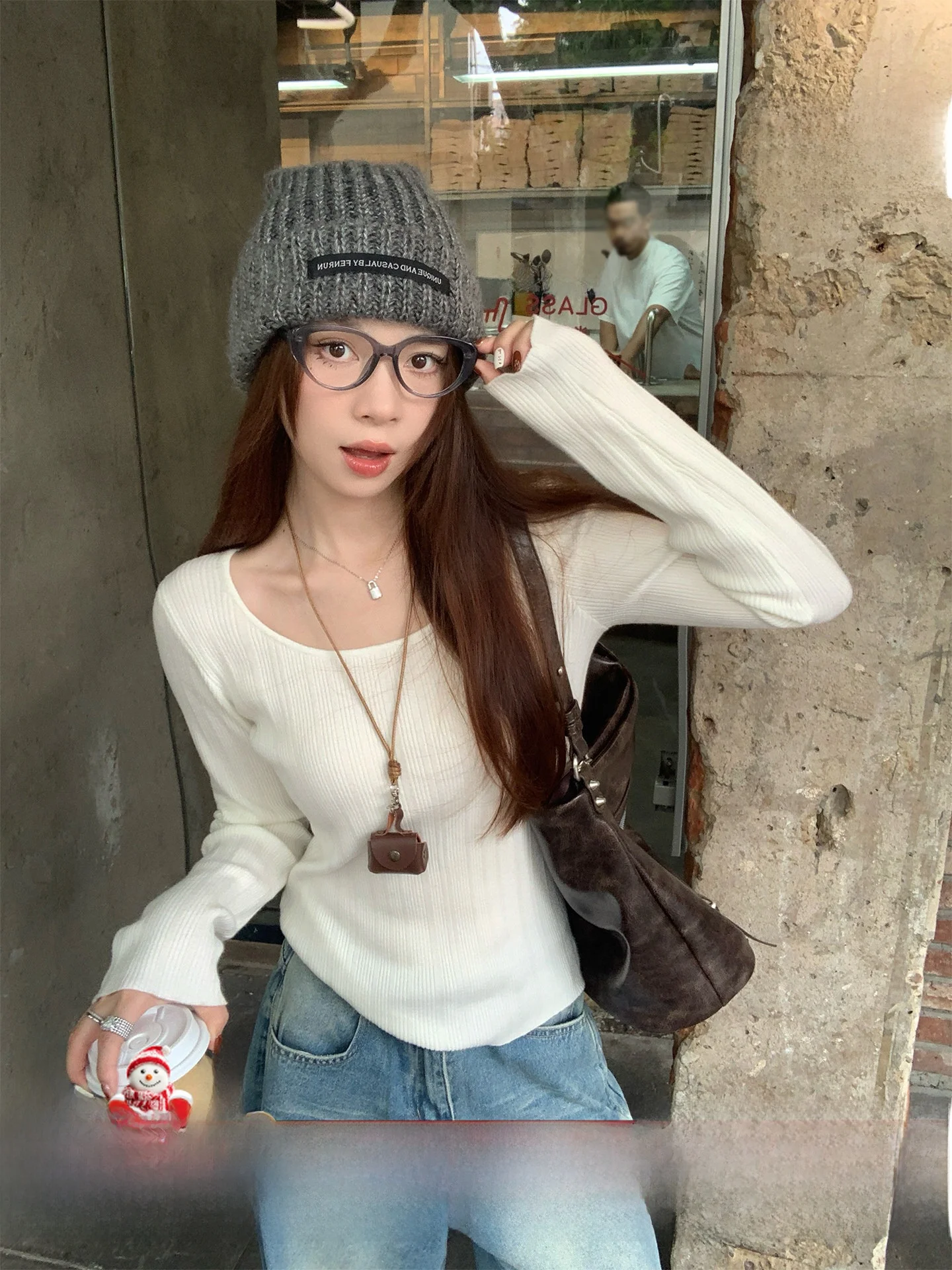 

Женский трикотажный свитер Su San San с длинным рукавом, базовый слой для ранней весны, белый, корейский стиль, облегающий, мягкий, из полиэстера