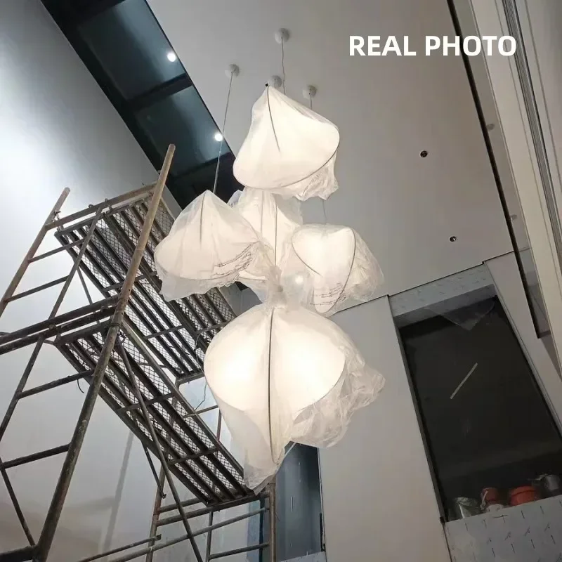 Nordic Stairs Led Pendant Lights Minimalist Silk Chandelier Lamp Fixtures Foyer Bar Suspend Lamp Bedroom Hanging Lamp Luminarias