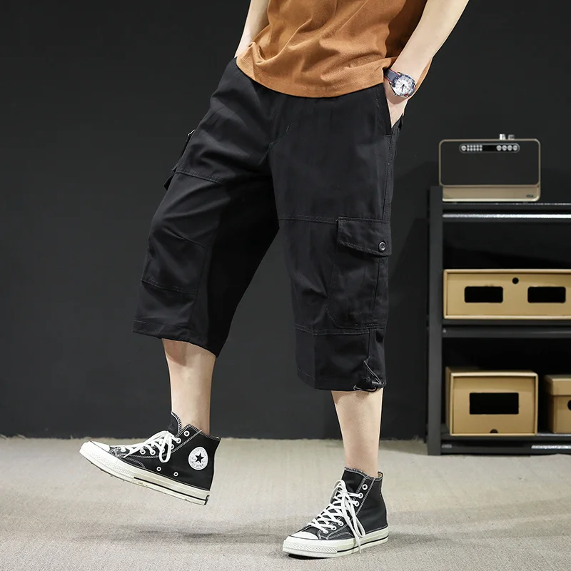 

Summer Men's Casual Loose Fit 5-Inch Work Shorts with Drawstring and Multiple Pockets Thin High Street American Design