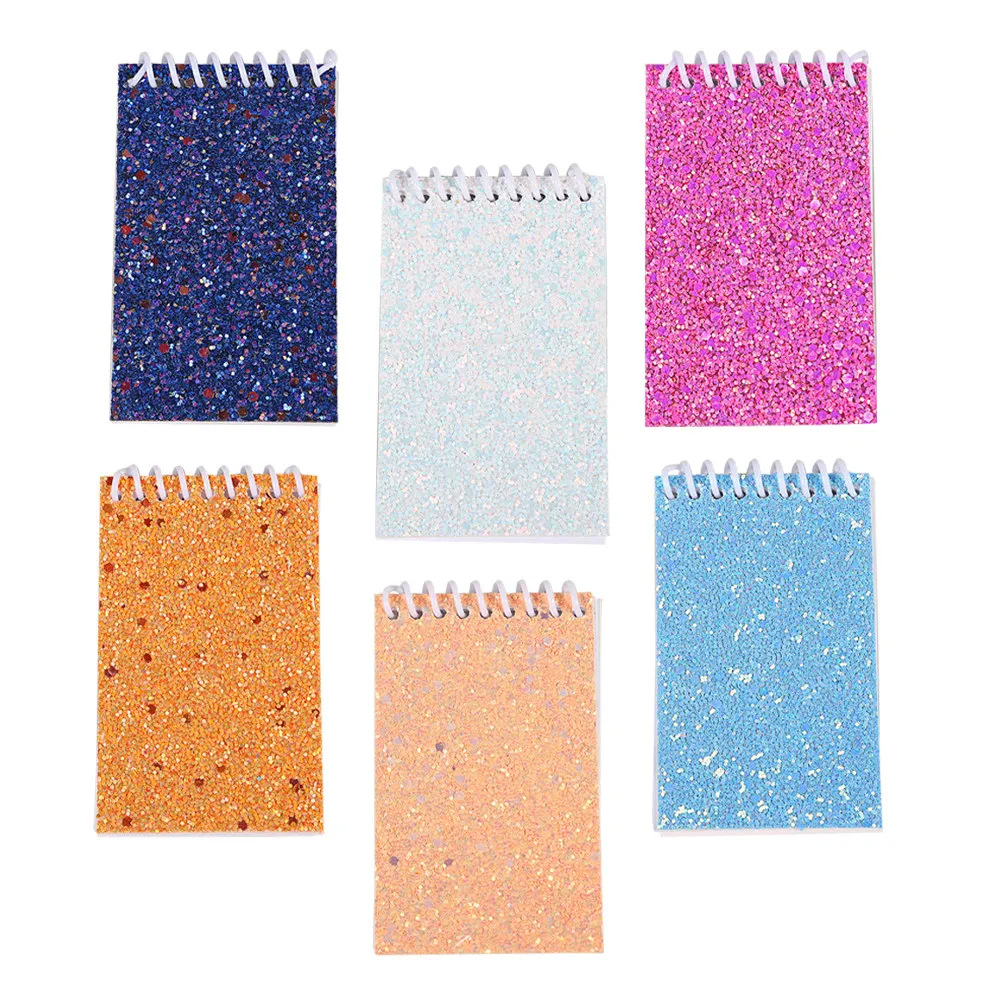 

6Pcs Compact Sequin Notepad Pocket-Sized Blank Notebook for Daily Notes Sketching Journaling on-The- Cover Mini