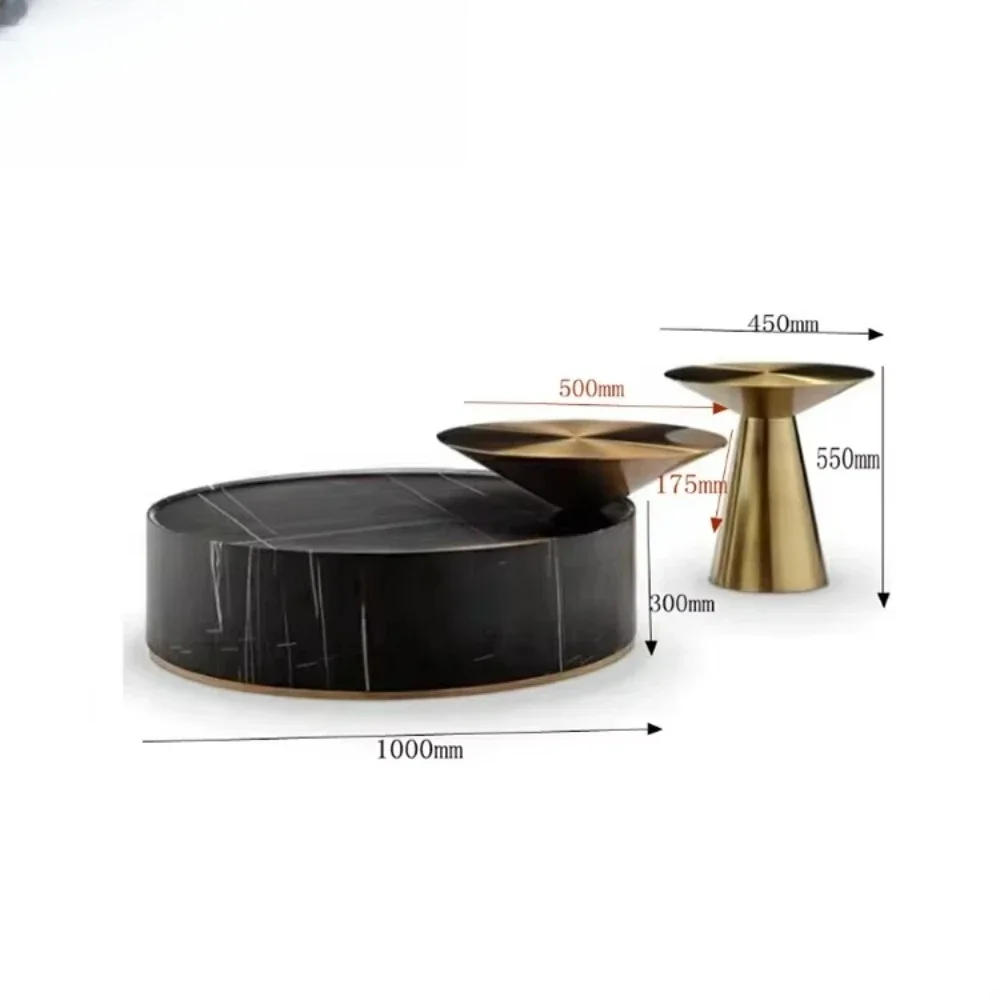 Hotel lounge living room furniture stainless steel base modern marble top coffee table set