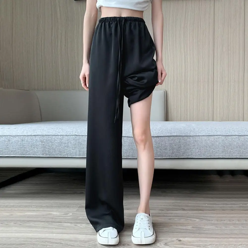 

Elegant High-waist Bottoms Stylish Wide Leg Pants for Women High Waist Satin Trousers for Summer Fall Loose Elegant Straight