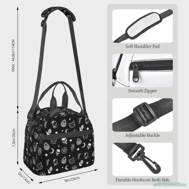 Black Witch Crânio Lua Adivinhação Isolado Lunch Bag Portátil Cooler Térmico Bento Box para Mulheres Crianças Trabalho Escolar Piquenique