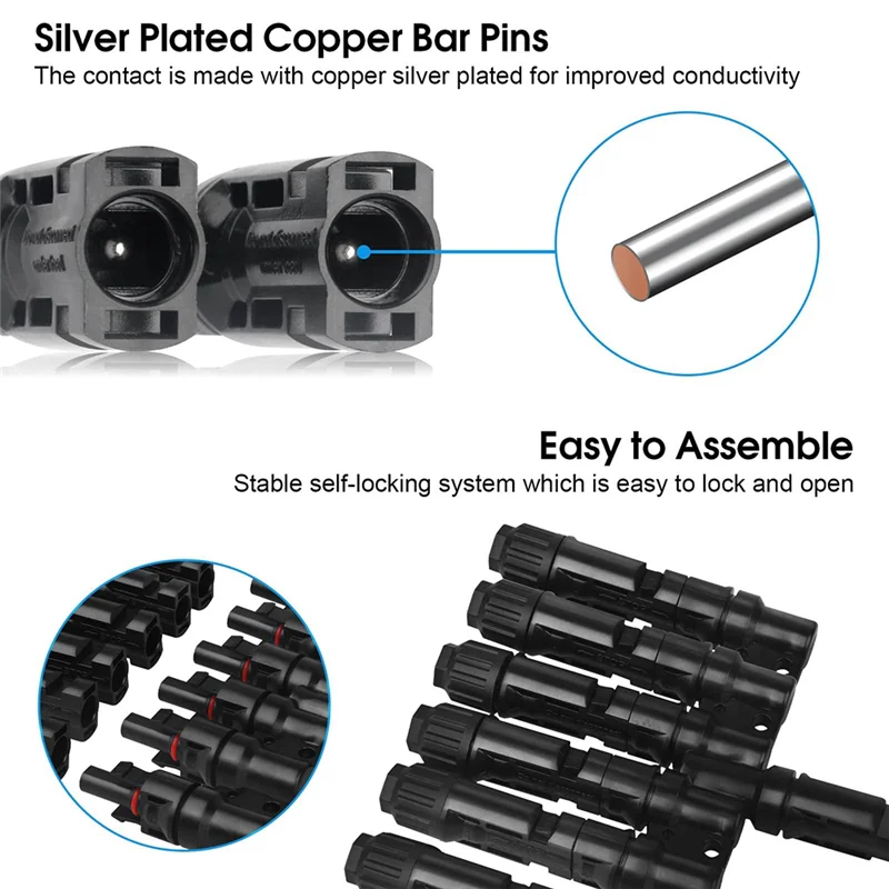 2 Pair 6 To 1 T Branch Connector Solar Panel Connectors Cable Splitter Coupler Solar Cable Connectors for RV