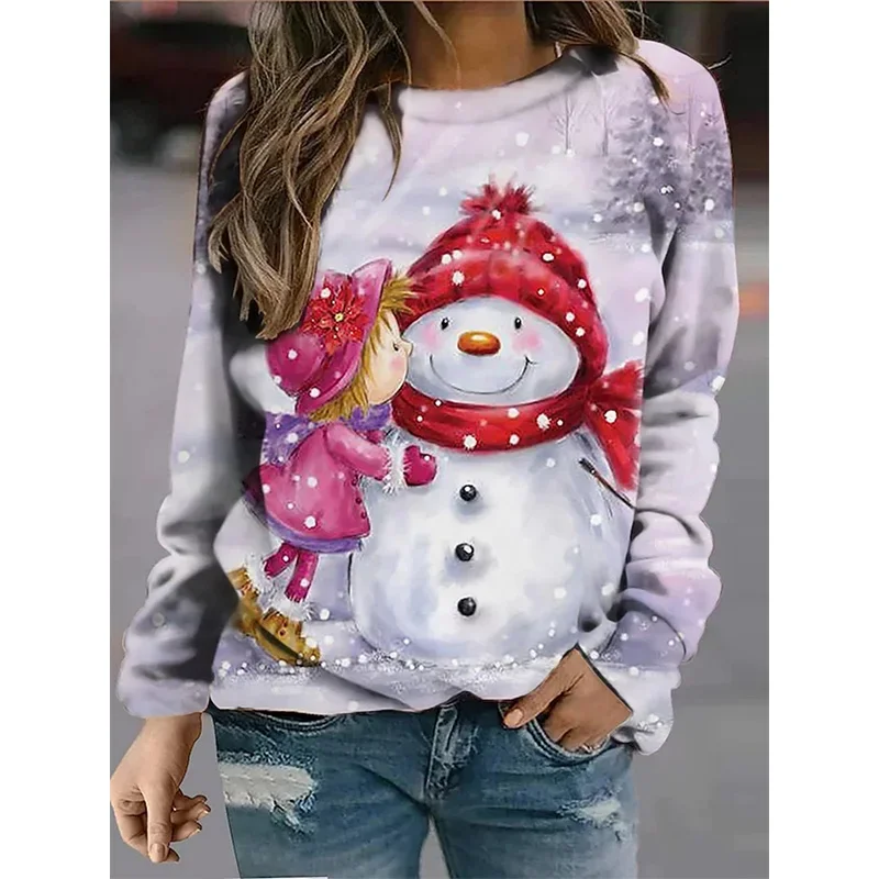 Christmas Sweatshirt Snowman 3D Printed Sweatshirt Women Long Sleeve Y2k Christmas Top Streetwear Pullover Women Clothing