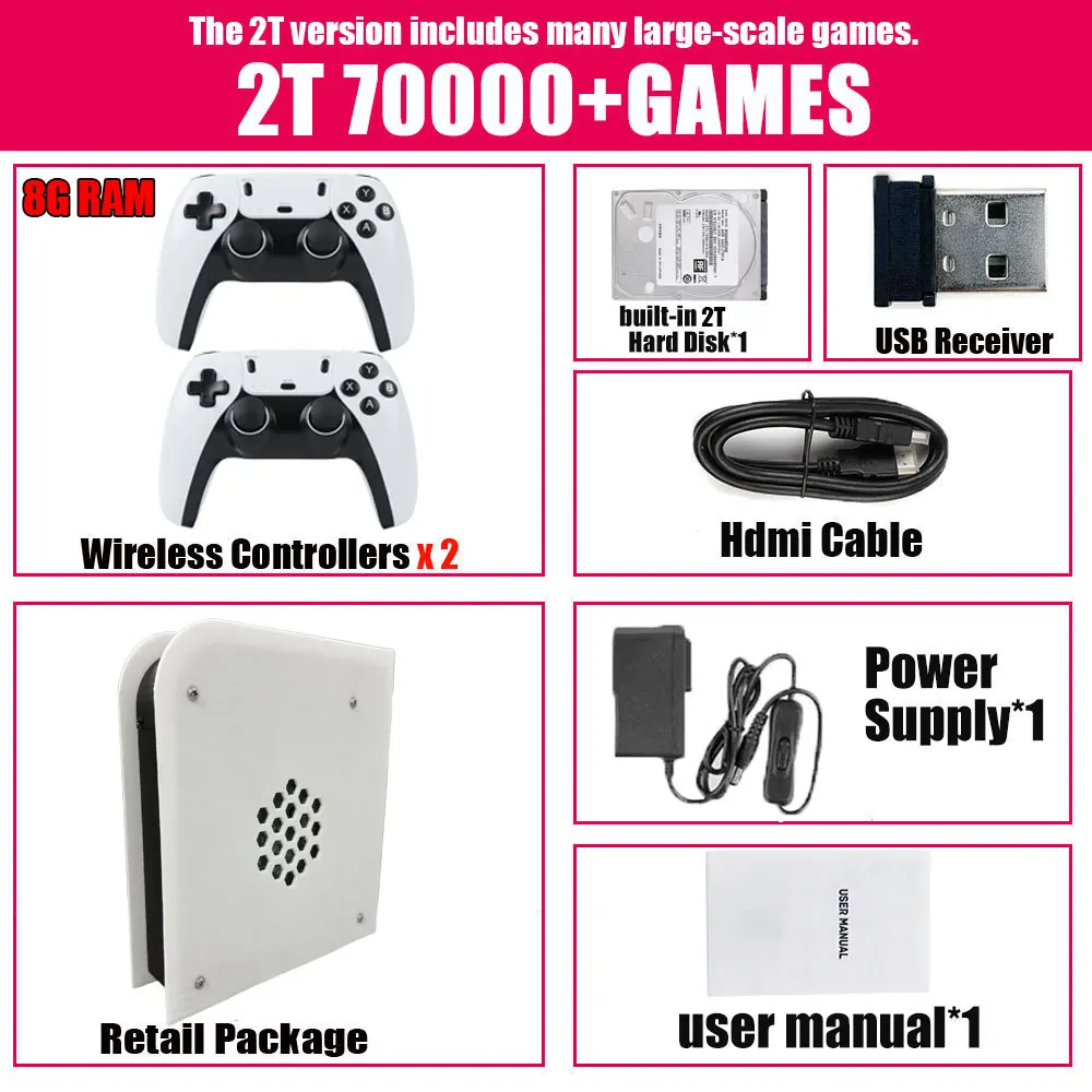 Kabelloser Controller 8G RAM Retro-Spielkonsole 2T ROM M15 Batocera I3-3110M 70000+ Spiele für Wii PS2 PSP NGC N64 Windows11 Spielen auf dem Fernseher