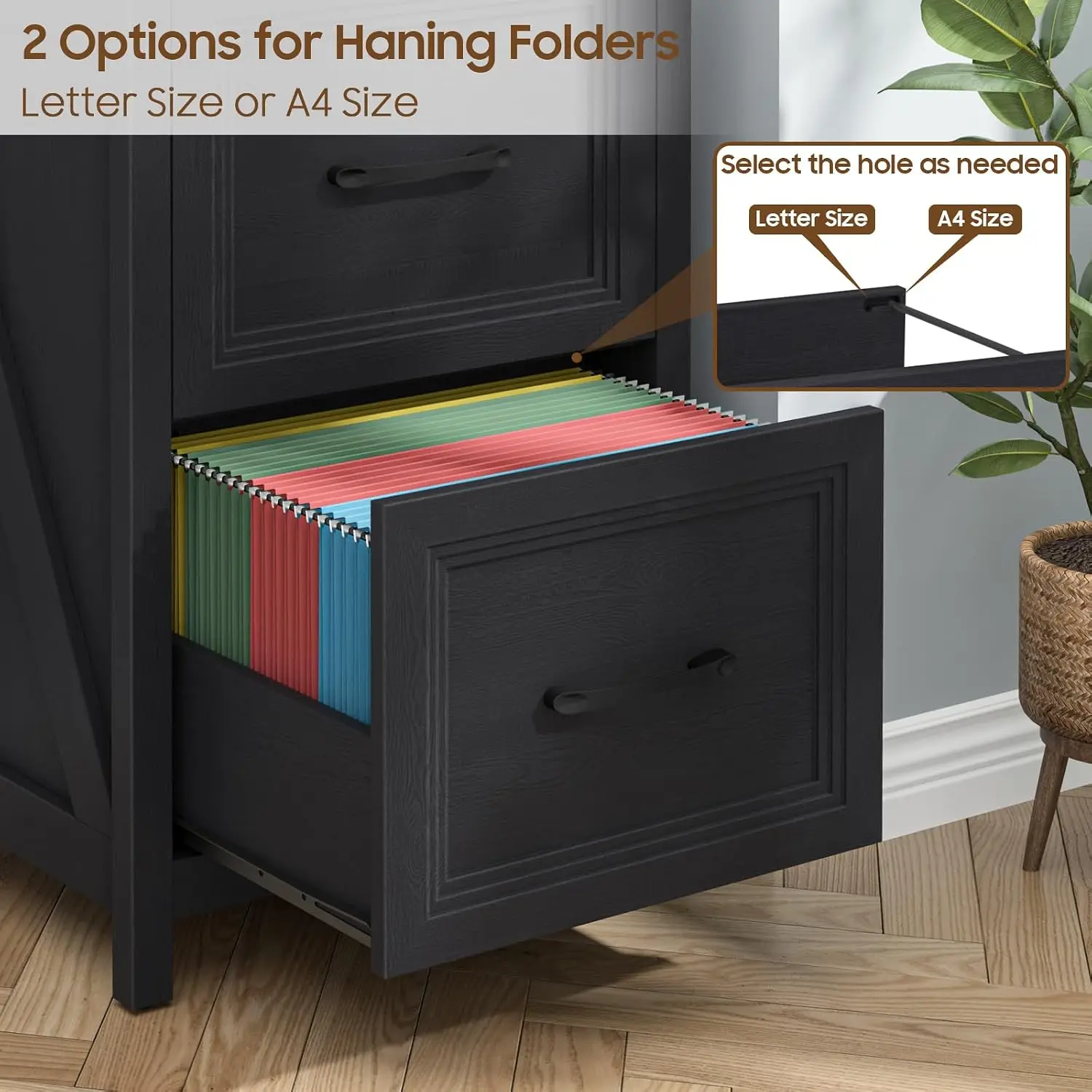 2 Drawer Vertical File Cabinet Wood Farmhouse Storage Office Home Black, Customized