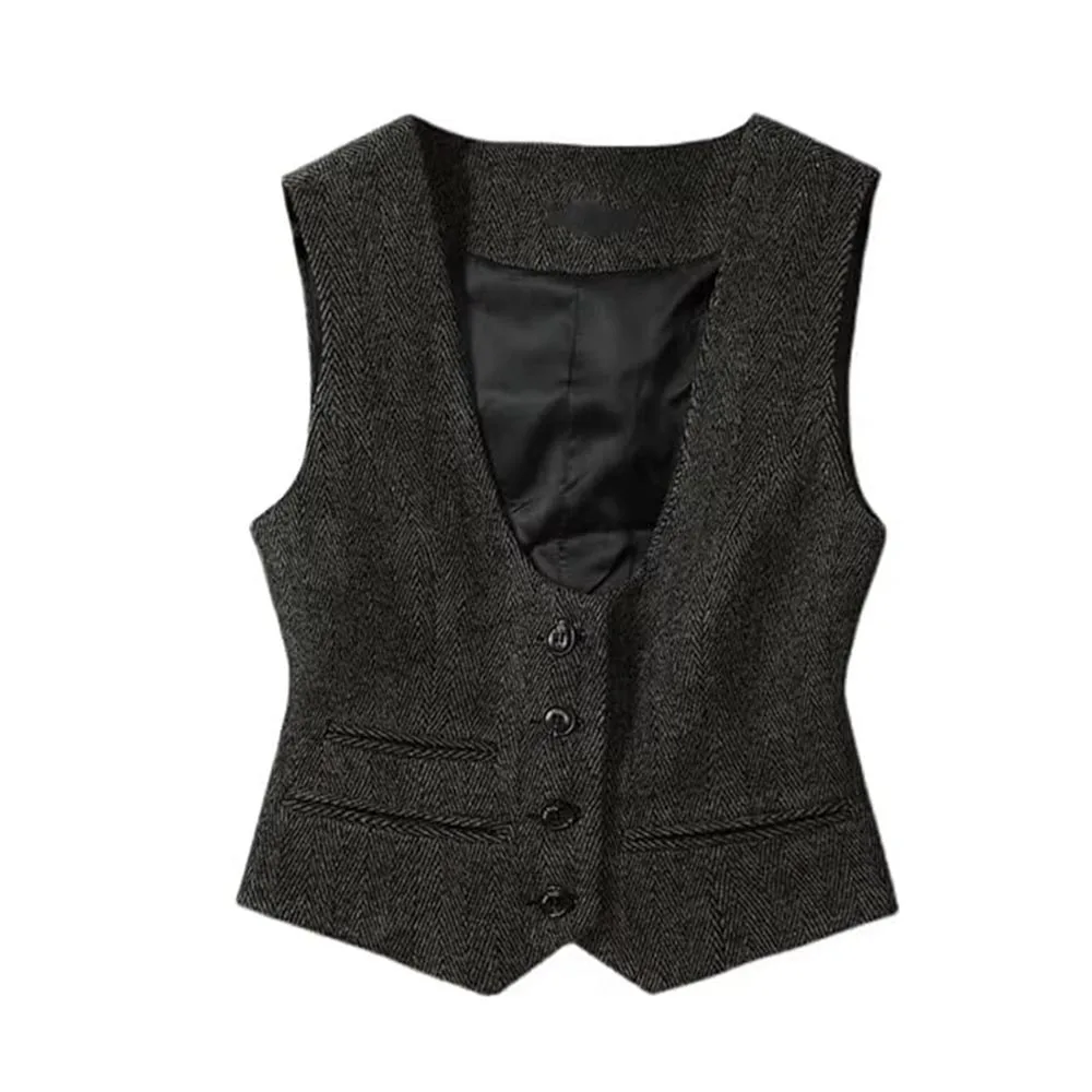 

Women's Waistcoat 2023 Solid Color/ Striped V-Neck Sleeveless Slim Vest Fashion All-match Coat Female Clothes vests for women