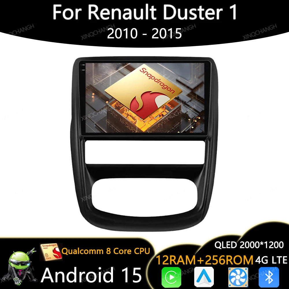 راديو سيارة أندرويد 15 لرينو داستر 1 2010 2011 2012 - 2015 QLED Carplay Auto 4G WIFI مشغل فيديو الوسائط المتعددة 2DIN Qualcomm #1