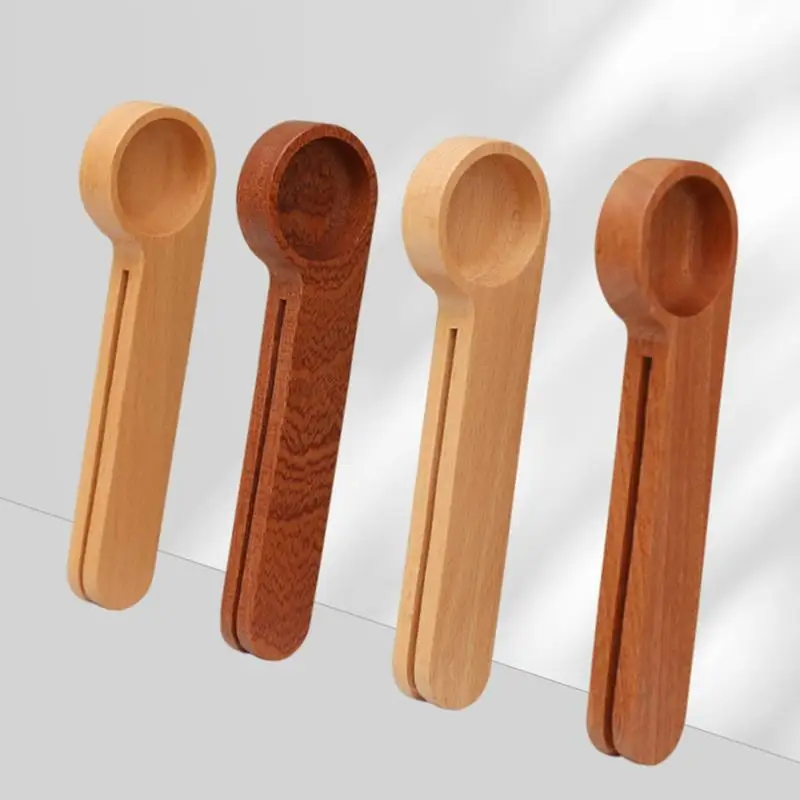 Wooden Spoon For Measuring Tea Coffee Dual Use Reusable Chip Bag Sealing Stick Coffee Bean Bar Kitchen Home Tool Measuring Cup