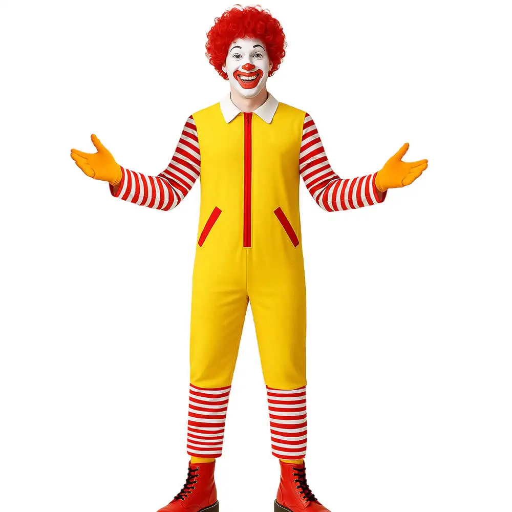 Men's Ronald Clown Costume Role Cosplay Halloween M Uncle Stage Outfit Joker Suit Party