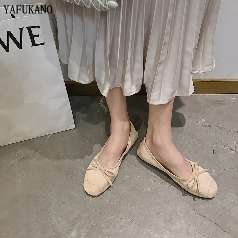 Fashion Suede Bow Decor Flat Shoes Retro Square Toe Casual Single Shoes Comfort Soft-Soled Ballet Flats Shoes