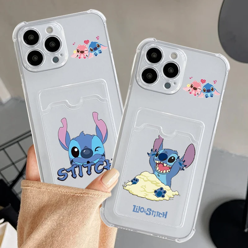 Stitch Couple Love Luxury dla iPhone 15 14 13 12 11 XS XR X 8 7 Pro Max Plus Mini Photo Card Bag Transparent Funda Phone Case