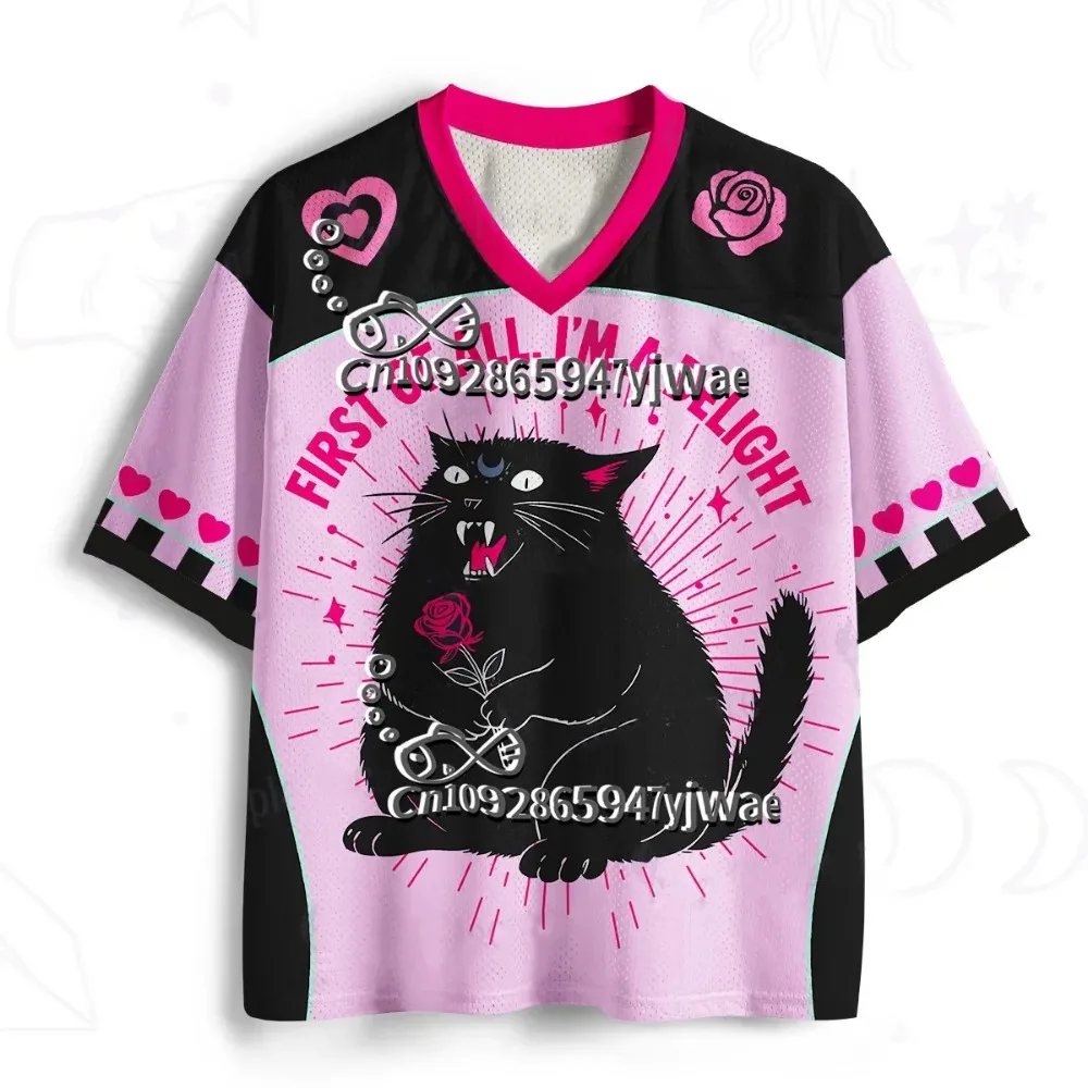 Punk-Stil Lustige Katzen 3D-Druck Sport Schnelltrocknend Atmungsaktiv Herren V-Ausschnitt Übergrößen T-Shirt Outdoor Street Casual Y2K Eltern-Kind-Kleidung – Detail 3