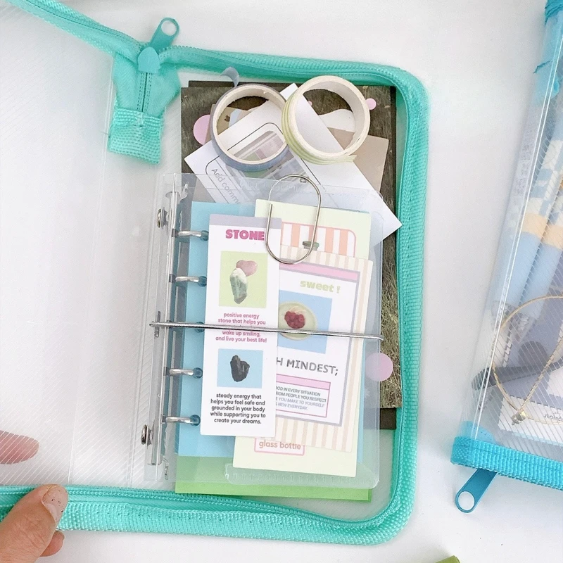 Pochette de rangement artisanale en PVC texturé A6, organisateur d'autocollants transparents pour Scrapbooking, sac de maquillage minimaliste, étui à stylos de grande capacité