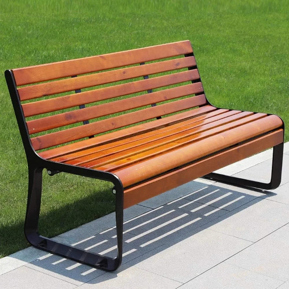 Asiento de banco wpc para exteriores, asiento de listones compuesto de plástico y madera para parque público exterior, muebles de jardín, banco moderno para patio