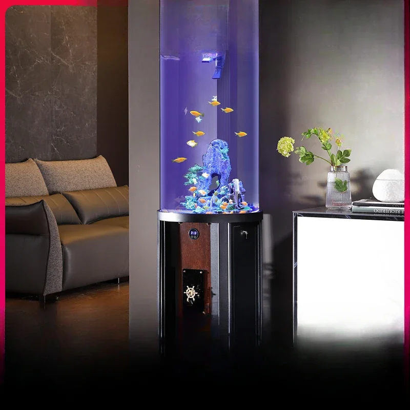 New cylindrical fish tank, living room, small water free acrylic ecological bottom filter fish tank, aquarium