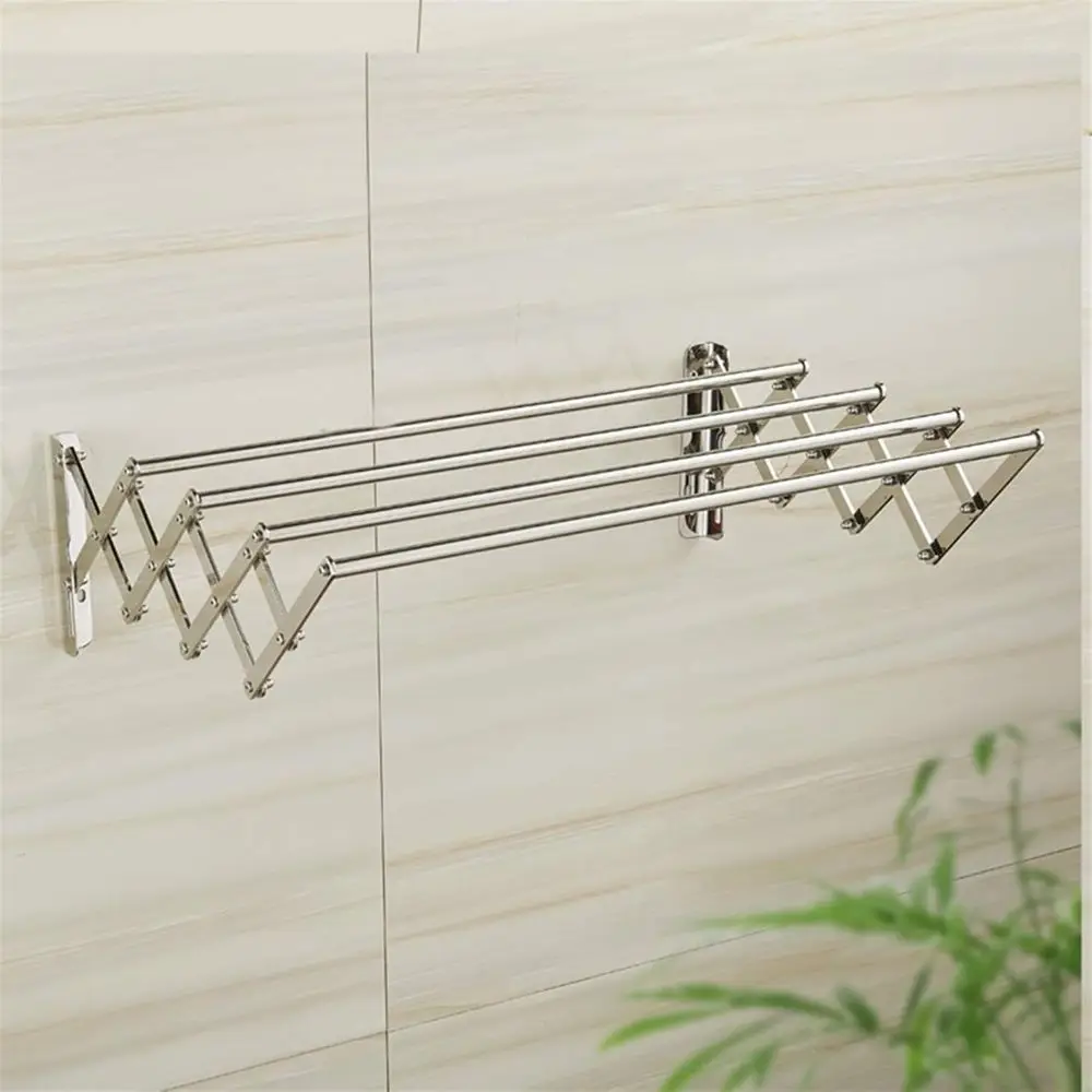 Wall-Mounted Retractable Accordion Laundry Drying Rack, Rustproof, 90cm, Stainless Steel for Indoor Use
