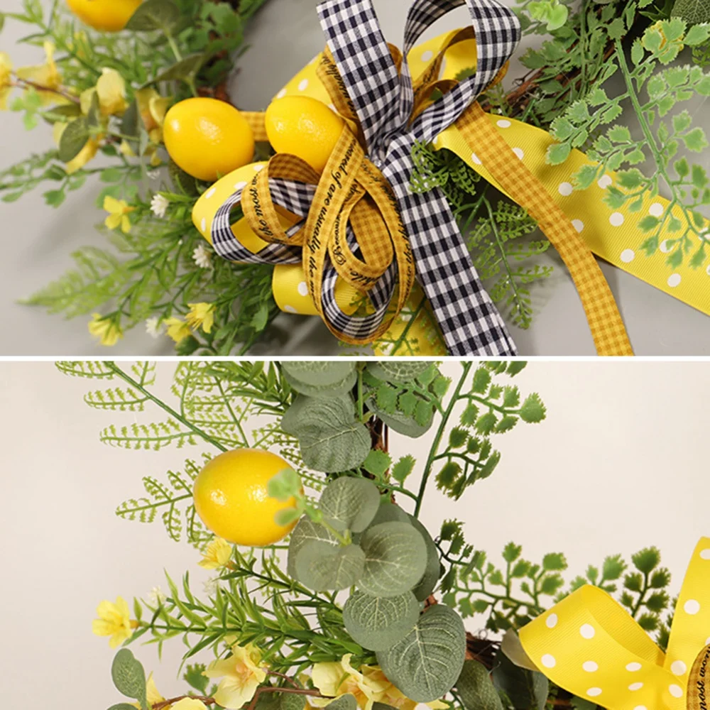 Couronne de cadre en rotin artificiel avec feuille de simulation de citron, guirlande, Halloween, Thanksgiving, printemps, été, automne fête de vacances