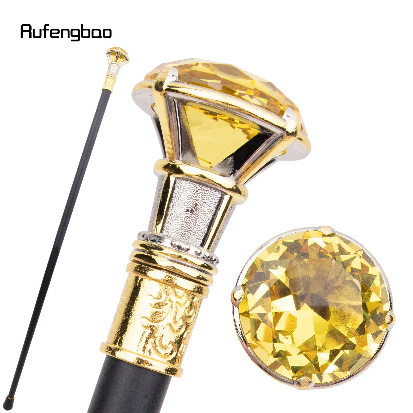 

Желтая бриллиантовая золотисто-белая одношарнирная трость, декоративная трость для косплея, модная трость для Хэллоуина, 90 см