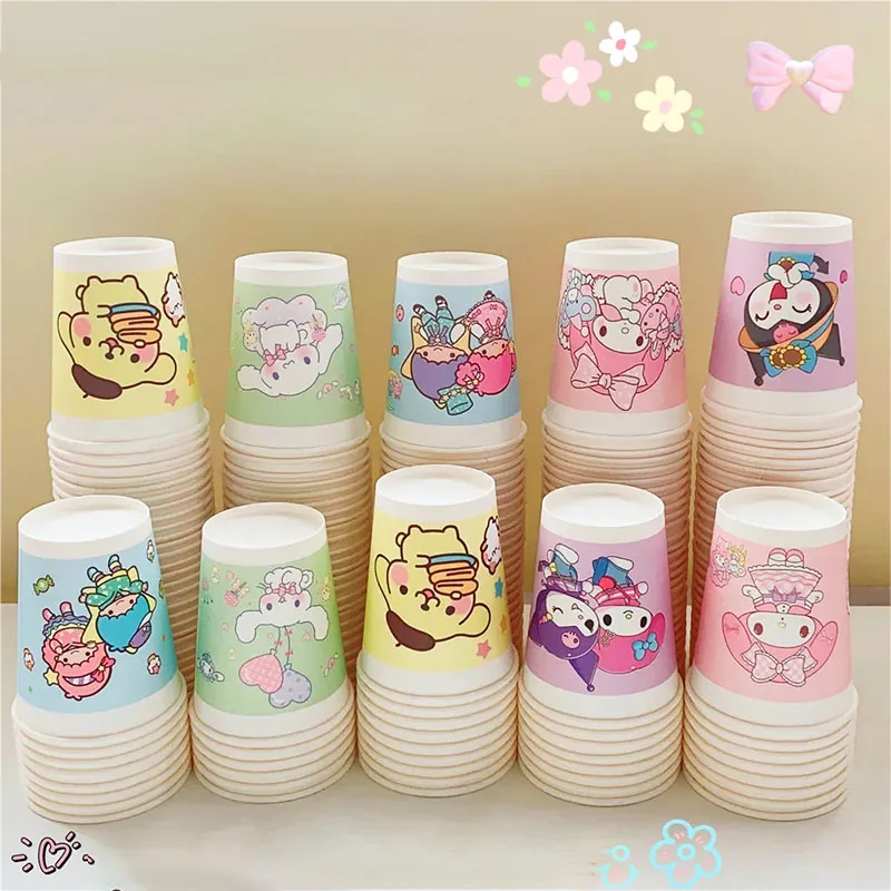 50Pcs Sanrio Hello Kitty Paper Cup Anime Cartoon Kawaii Disposable Cup Reunion Picnic Camping Necessary Banquet Birthday Gifts