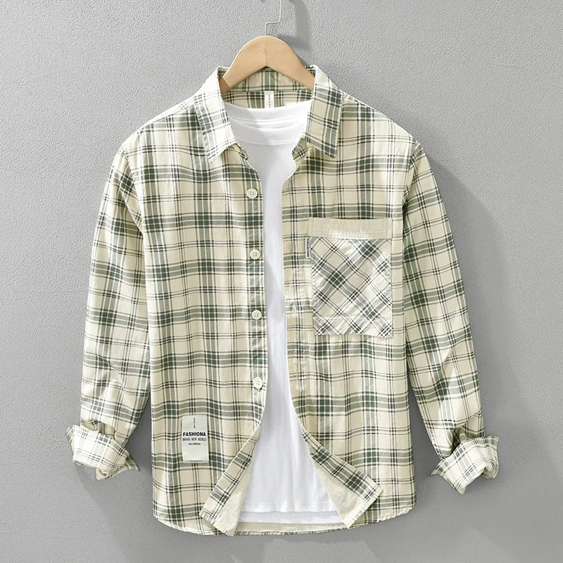 

Japan Fashion Check Shirts for Men 100% Cotton High Quality Cityboys Plaid Workwear Clothes Y2K Youth Male Tops Handsome Cool