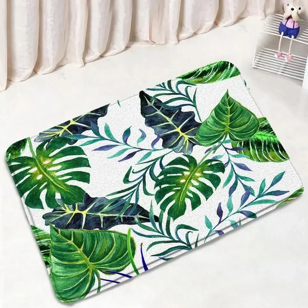 Tropical Green Leaves Design Bathroom Non-silp Door Mat Suitable for Living Room Entrance Decorative Accessories Pad Bedroom Rug