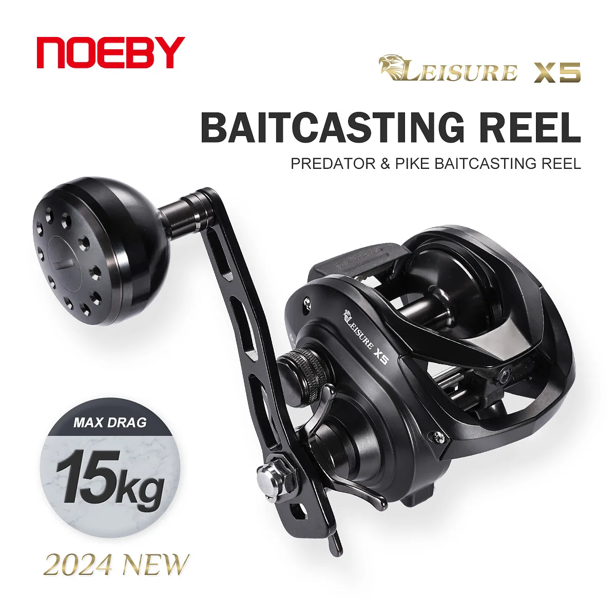 Noeby Baitcasting Reel 15kg Drag 10BB 6.4:1 Large Capacity Brass Gear Stainless Aluminum Lure Fishing Reels Pesca Casting Wheel