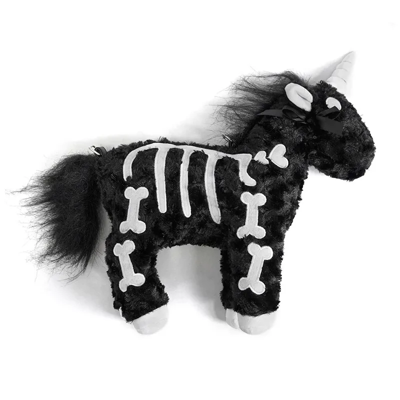 Bolso cruzado gótico de alta calidad para mujer, bandolera Retro Para niña, negro, blanco, Animal esponjoso, Halloween, unicornio, Cosplay