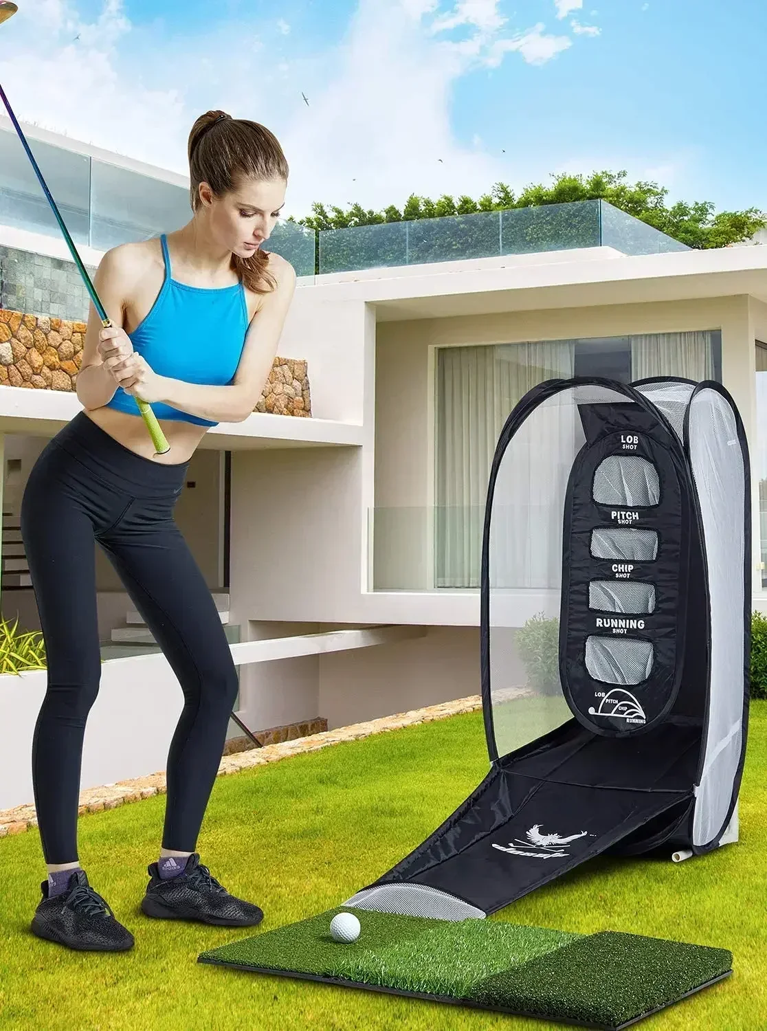cross-borderDirect salesGolf Swing Trainer Wedge Practice Net Foldable with Golf Mat Ball Feeding