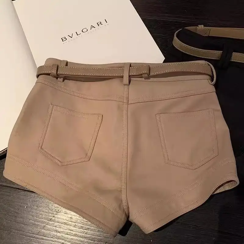 Pantalones cortos casuales de color caqui para mujer, pantalones cortos elásticos ajustados de cintura alta