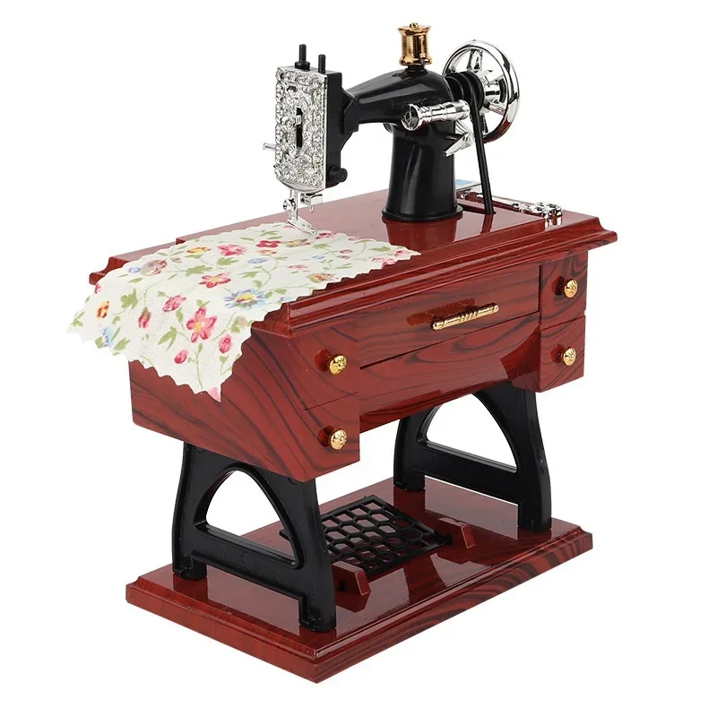 Sewing Machine Music Box Mini Vintage Retro Sewing Clockwork Music Box Gift Table Home Decoration