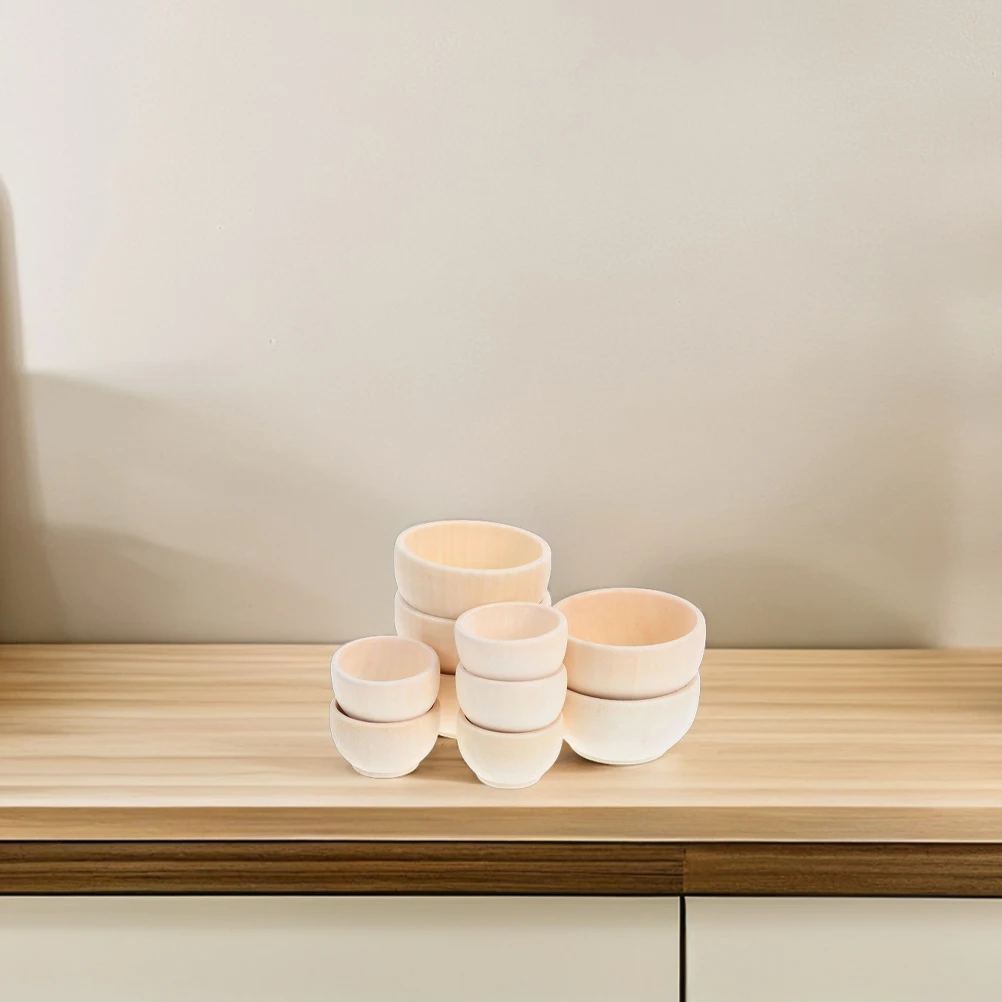 

20Pcs Unfinished Wooden Bowls for Crafts DIY Mini Tableware Set Natural Wood Miniature Accessories for Painting