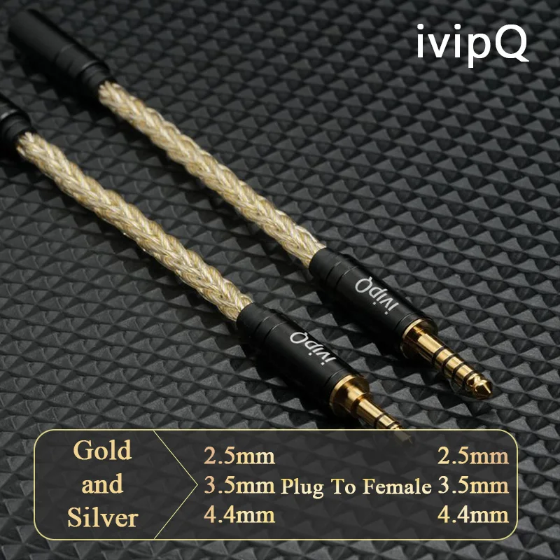 Kabel adaptera IvipQ 2.5/3.5/4.4mm męski na 2.5/3.5/4.4mm żeński, męski na męski, 8-żyłowy, złoto-srebrny, zbalansowany kabel audio do konwersji. — zdjęcie produktu 4