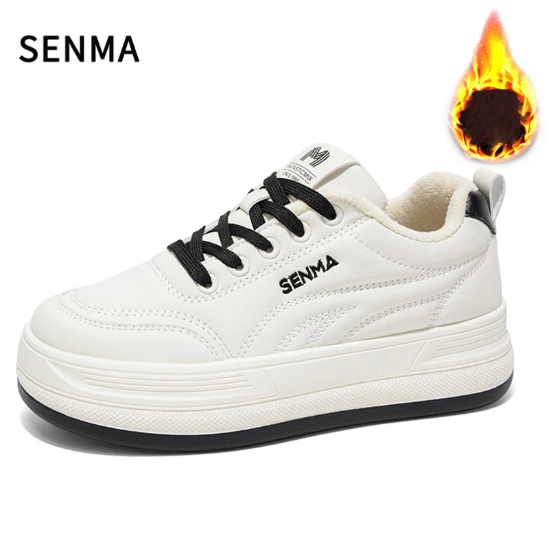 

SENMA Winter Mens Womens Shoes Thick-Soled Casual Shoes Soft Casual Shoes Leather Warm Skateboarding Shoes Low Top Male Sneakers