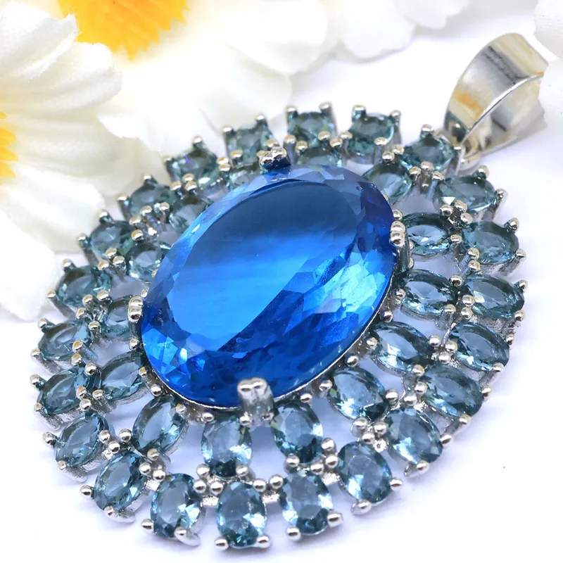 

SheCrown 42x29mm New Designed 6g Created Violet Tanzanite London Blue Topaz Females Dating Silver Plated Pendant