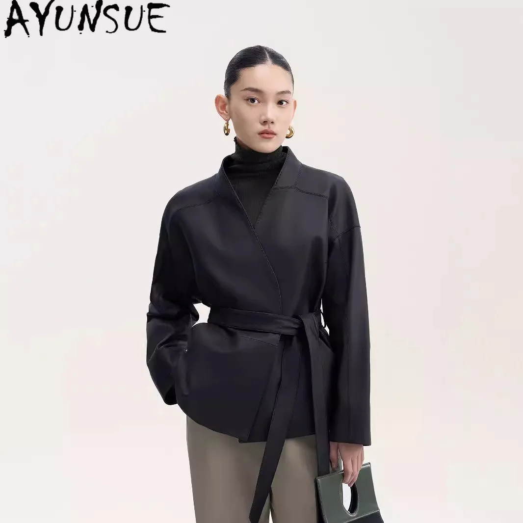 AYUNSUE Real Leather Jacket Woman Clothing Autumn Womens Coats 2026 Belt 100% Top Layer Sheepskin Streetwear Casaco Feminino