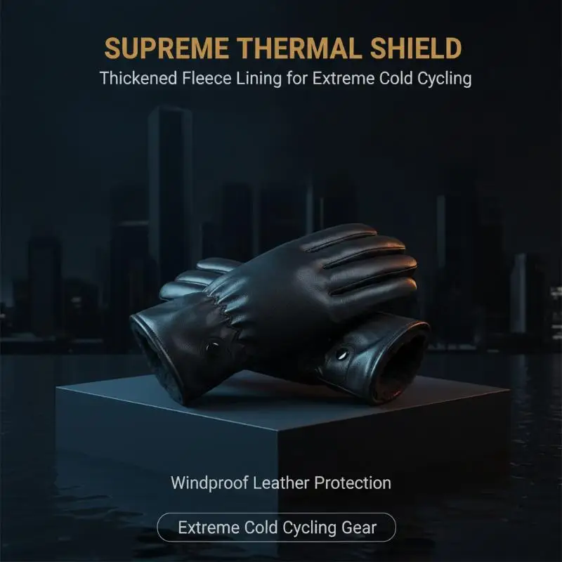 Winter Cold Weather Leather Gloves Thick Fleece Lined Windproof Black for Cycling Climbing Camping Outdoor Use