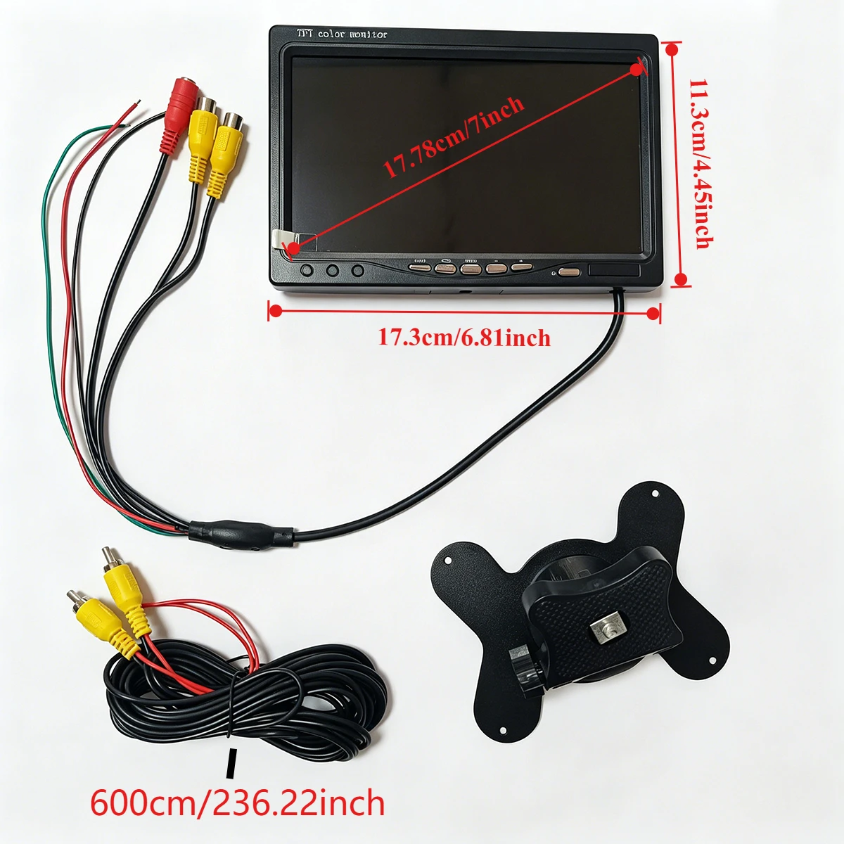 Car Reversing Image, 7-Inch 12-24V Desktop CVBS Monitor - Supports V1/V2 Dual Video Input, Rear View Ruler Camera - Night Vision